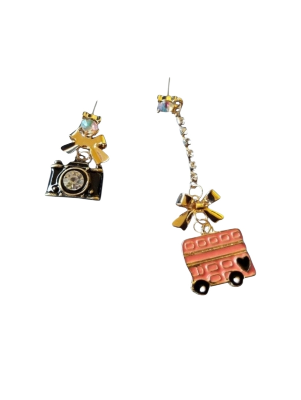 📷BOGO* Mismatched Camera London Double-Decker Bus Travel Vacation Earrings NWOT